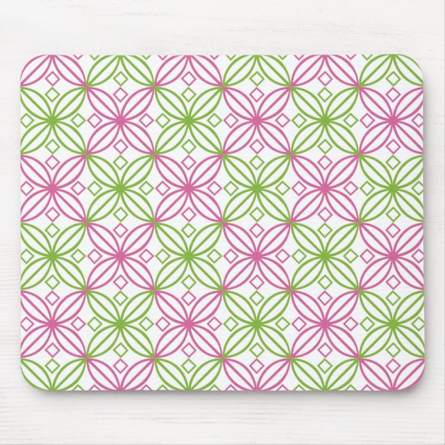 Rosa und grüne abstrakte Kreise Mousepad (Vorne)