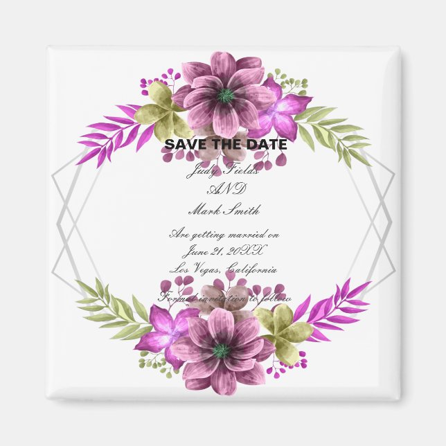 Rosa und grüne Aquarellblumen Save the Date Magnet (Vorne)