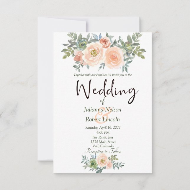 Rosa und grüne Aquarellkirche Einladung zur Hochze (Vorderseite)