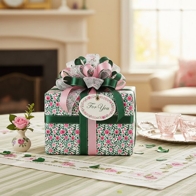 Rosa und grüne Aquarellmuster Geschenkpapier (Von Creator hochgeladen)