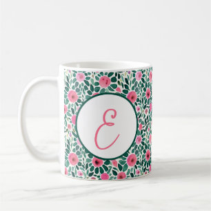 Rosa und grüne Aquarellmuster Kaffeetasse