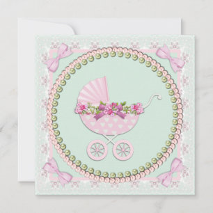 Rosa und grüne Babydusche Einladung