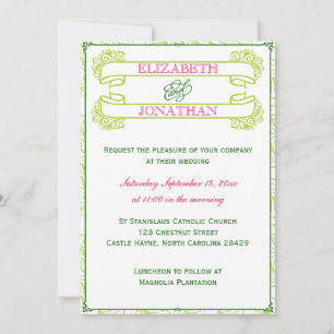 Rosa und grüne Banner Einladung zur Hochzeit