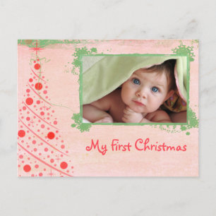 Rosa und Grüne Bäume Erstes Weihnachtsfest Foto Po Feiertagspostkarte