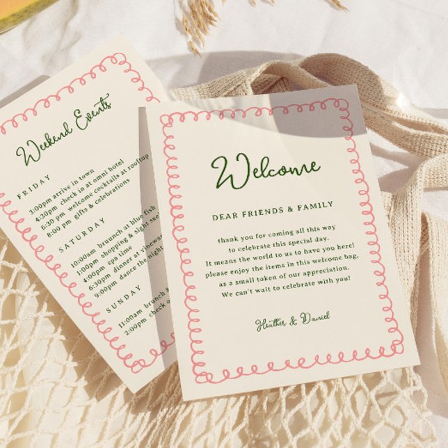 Rosa und grüne Begrüßungsschreiben Zeitachse Einladung (Von Creator hochgeladen)