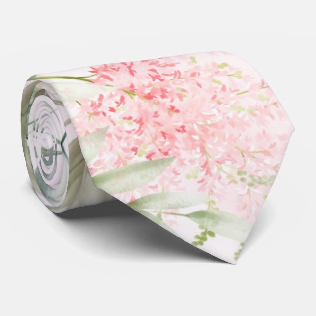 Rosa und grüne Blätter Chic Wedding Groom Krawatte (Gerollt)