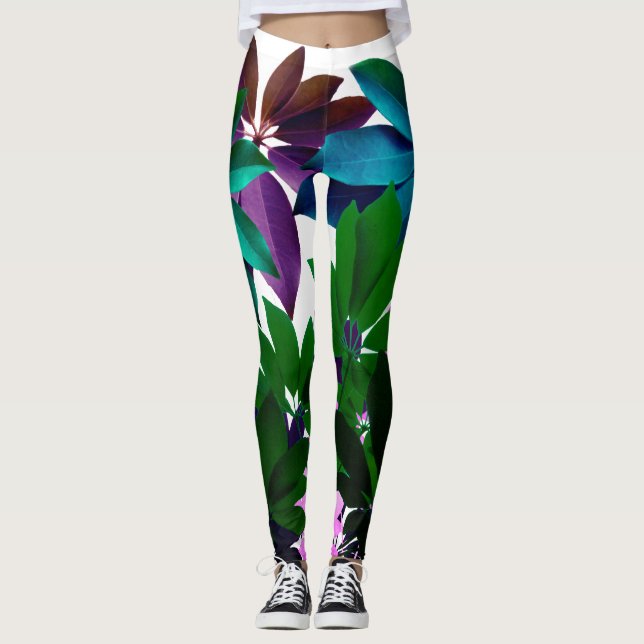 Rosa und grüne Blätter Leggings (Vorderseite)