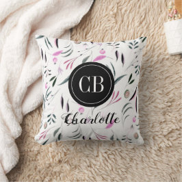 Rosa und grüne Blätter und Obst Monogramm und Name Kissen