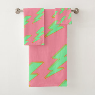 Rosa und grüne Blitze Lebender und Fun Spring Badhandtuch Set