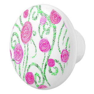 Rosa und grüne Blume Keramikknauf