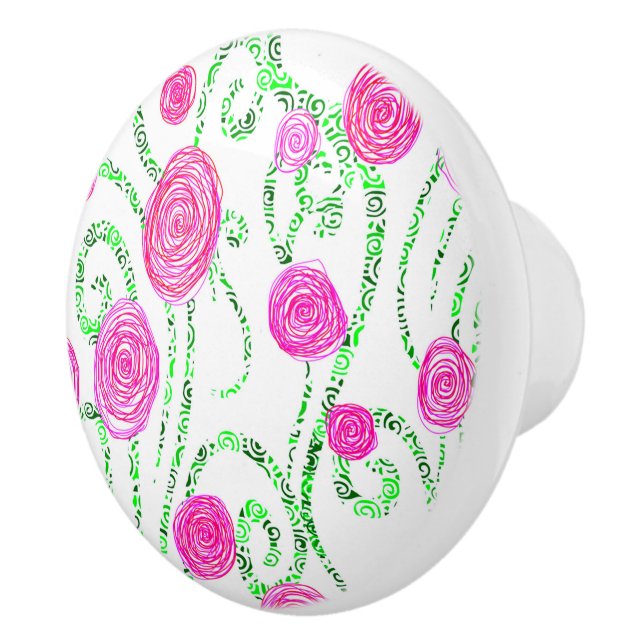 Rosa und grüne Blume Keramikknauf (Rechts)