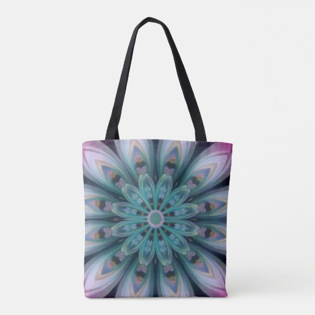 Rosa und grüne Blume Mandala Tasche (Rückseite)