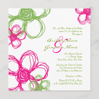 Rosa und grüne Blume zum Hochzeitsempfang Einladung