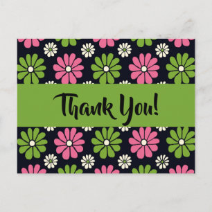 Rosa und grüne Blumen auf schwarzer Dankeschön-Pos Postkarte