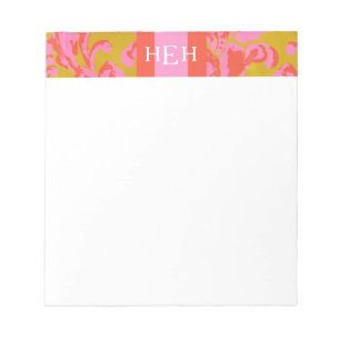 Rosa und grüne Blumen- Monogramm-Notizblock Notizblock