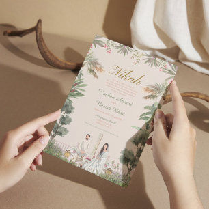 Rosa und grüne Blumen-Muslim-Hochzeit Einladung