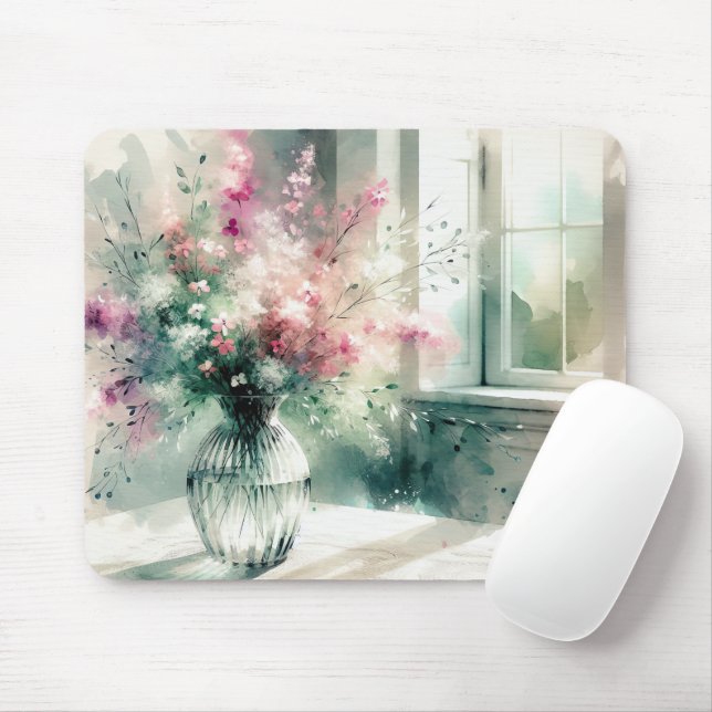 Rosa und grüne BlumenBouquet Mousepad (Mit Mouse)