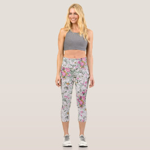 Rosa und grüne Blumengestalt Capri Leggings