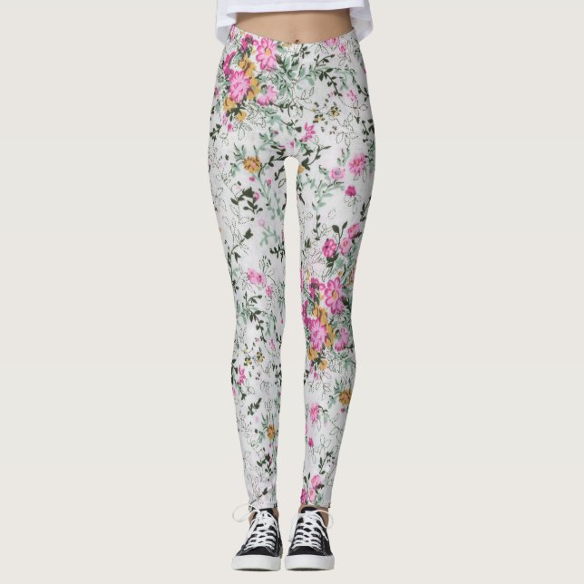 Rosa und grüne Blumengestalt Leggings (Vorderseite)