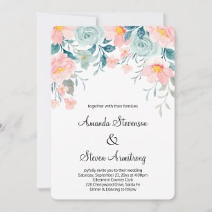 Rosa und grüne Blumengrenze Elegante Hochzeit Einladung