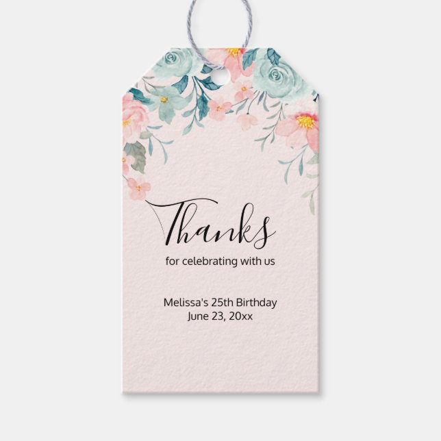 Rosa und grüne Blumengrenze Vielen Dank Geschenkanhänger (Vorderseite)