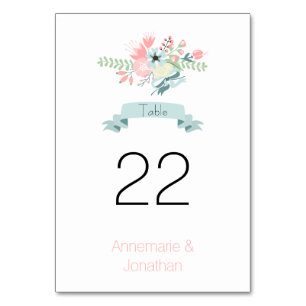 Rosa und grüne Blumenkronenkarten Tischnummer