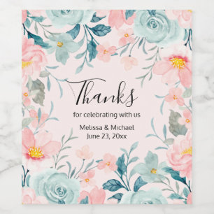 Rosa und grüne Blumenrahmen Weinetikett