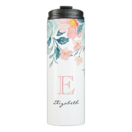 Rosa und grüne Blumenrinnen Thermosbecher