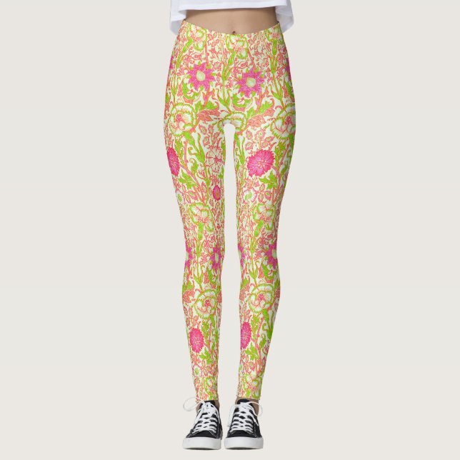 Rosa und grüne Blüten Leggings (Vorderseite)