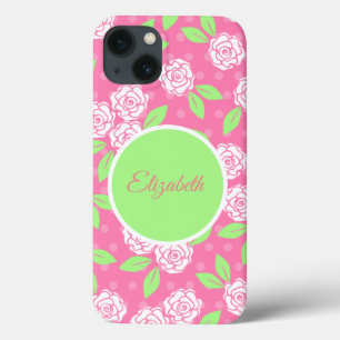 Rosa und grüne Blüten Mit Monogramm Case-Mate iPhone Hülle