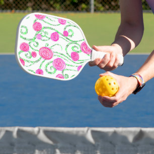 Rosa und grüne Blüten Pickleball Schläger