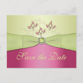 Rosa und grüne Blüten Save the Date Postkarte