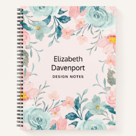 Rosa und grüne Blütenrahmen Notizbuch