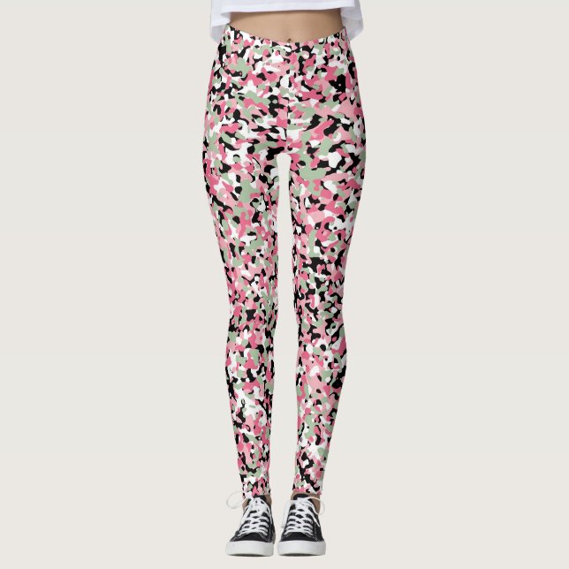 Rosa und grüne Camouflage Leggings (Vorderseite)