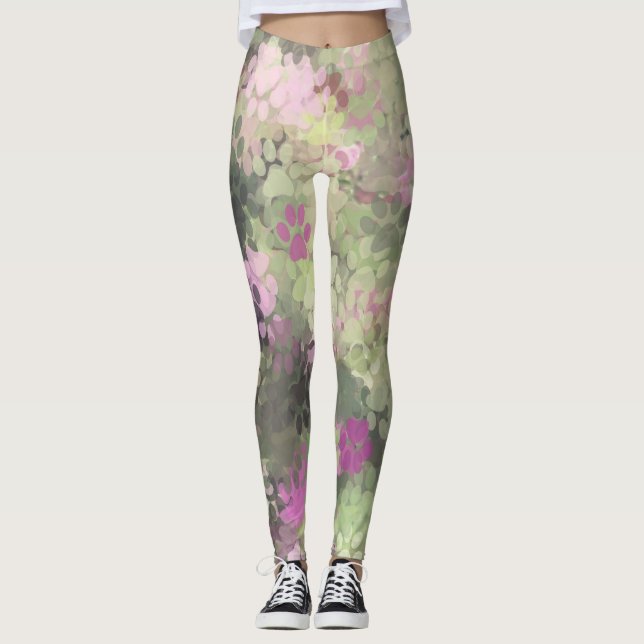Rosa und grüne Camouflage Leggings (Vorderseite)