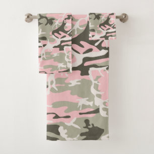 Rosa und grüne Camouflage, Militär, Armee Badhandtuch Set