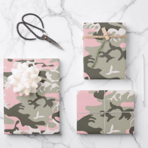 Rosa und grüne Camouflage, Militär, Armee Geschenkpapier Set