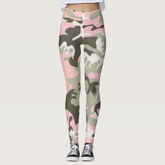 Rosa und grüne Camouflage, Militär, Armee Leggings (Vorderseite)
