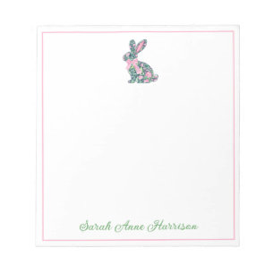 Rosa und grüne Chinoiserie Bunny mit Bow Notizblock