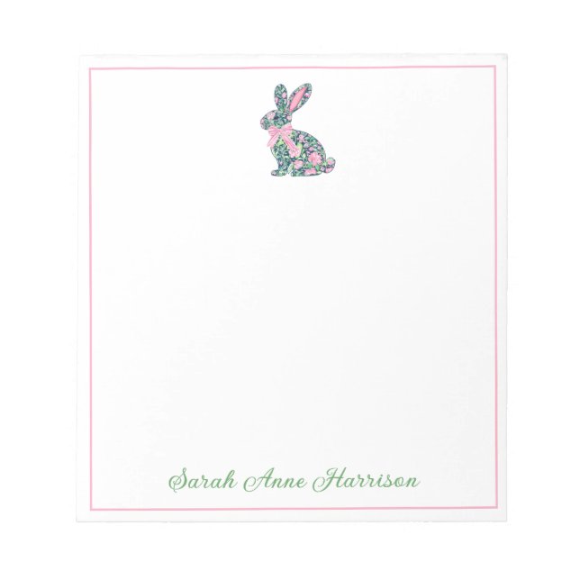 Rosa und grüne Chinoiserie Bunny mit Bow Notizblock (Vorderseite)
