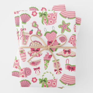 Rosa und grüne Coquette Sommer Strandurlaub Geschenkpapier Set