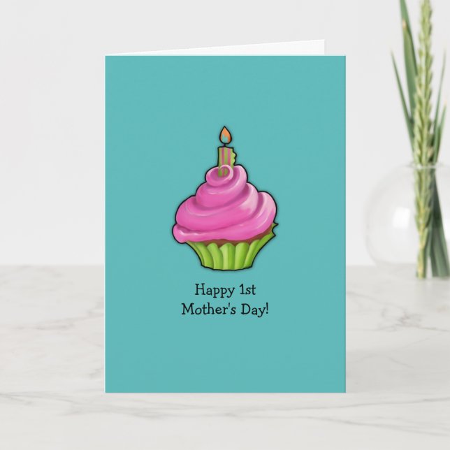 Rosa und grüne Cupcake aqua 1. Muttertag Karte (Vorderseite)