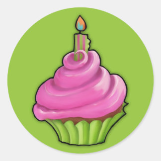 Rosa und grüne Cupcake-grüne Aufkleber