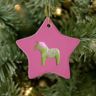 Rosa und grüne Dala Horse Star Ornament