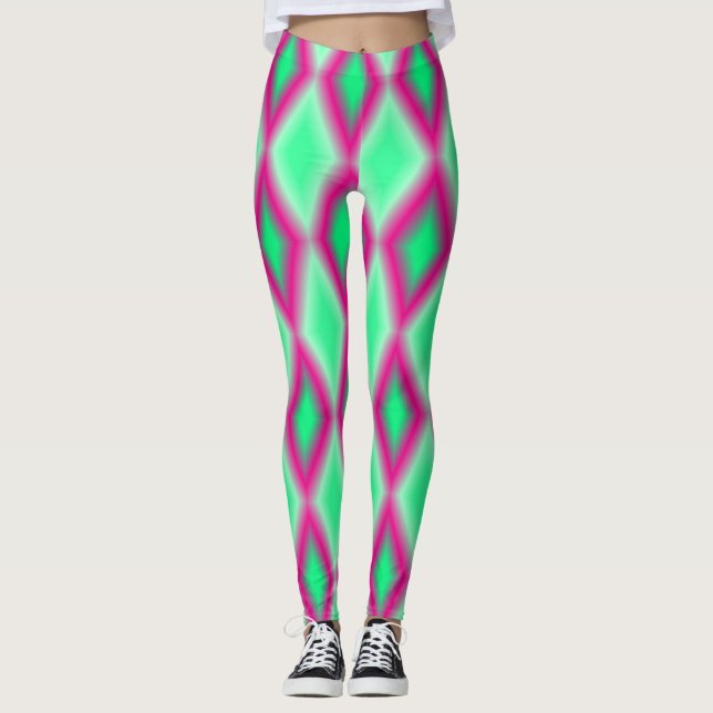 Rosa und grüne Diamantform Leggings (Vorderseite)
