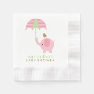 Rosa und grüne Elefant-Babyparty Serviette