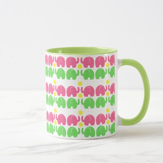 Rosa und grüne Elefanten mit Blume Tasse (Rechts)