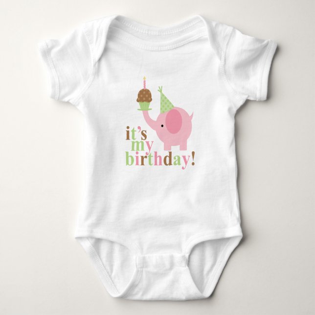 Rosa und grüne Elefanten zum Geburtstag Baby Strampler (Vorderseite)