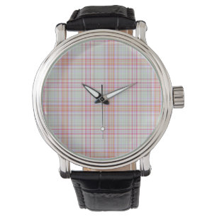 Rosa und grüne Elegante Geometrische Karierte Kuns Armbanduhr