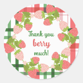 Rosa und grüne Erdbeere Danke, Berry Much Runder Aufkleber